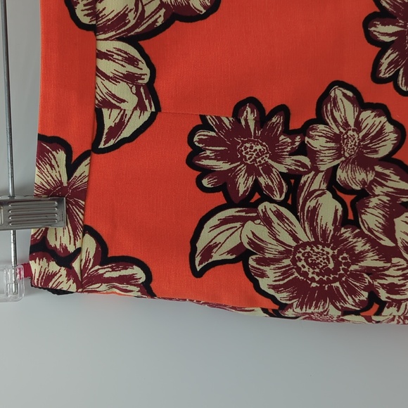 Anthropologie Maeve Salinas Floral Pencil Skirt Orange Cotton 4 Lined Slit Short - Picture 2 of 14